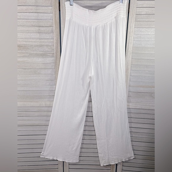 KONA SOL Pull On Beach/Coverup Pants Gauzy Crinkle Flared Hem White-Large - Picture 2 of 2